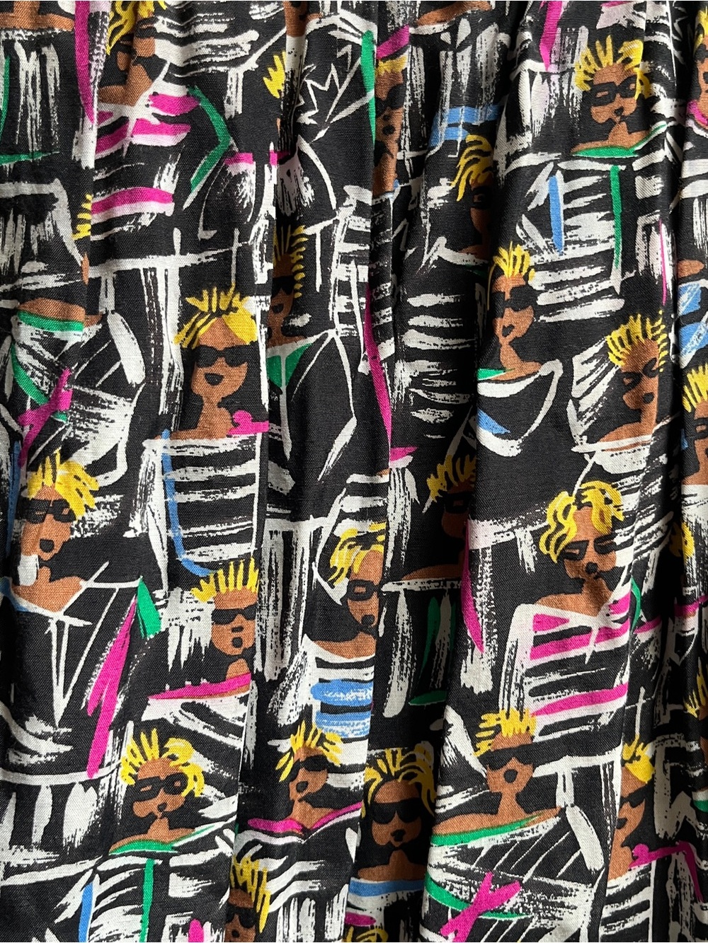 Philippe Ronsard Vintage Black Patterned A-Line Skirt Multicolor Print Large - Picture 2 of 6